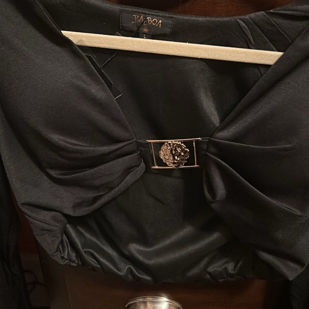 Sexy black crop top with lion hardware with built-in bra cups. - Picture 10 of 14